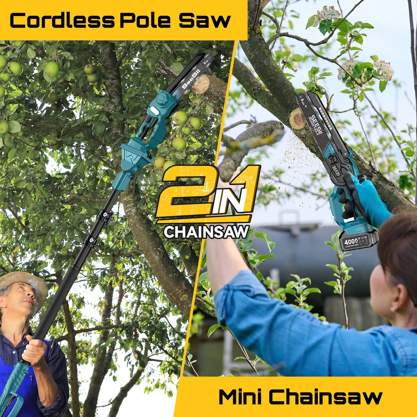 2-in-1 Cordless High Pole Saw and Mini Chainsaw